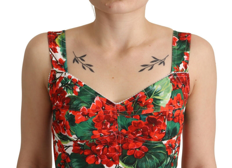 Elegant Red Cropped Top with Geranium Print Dolce & Gabbana