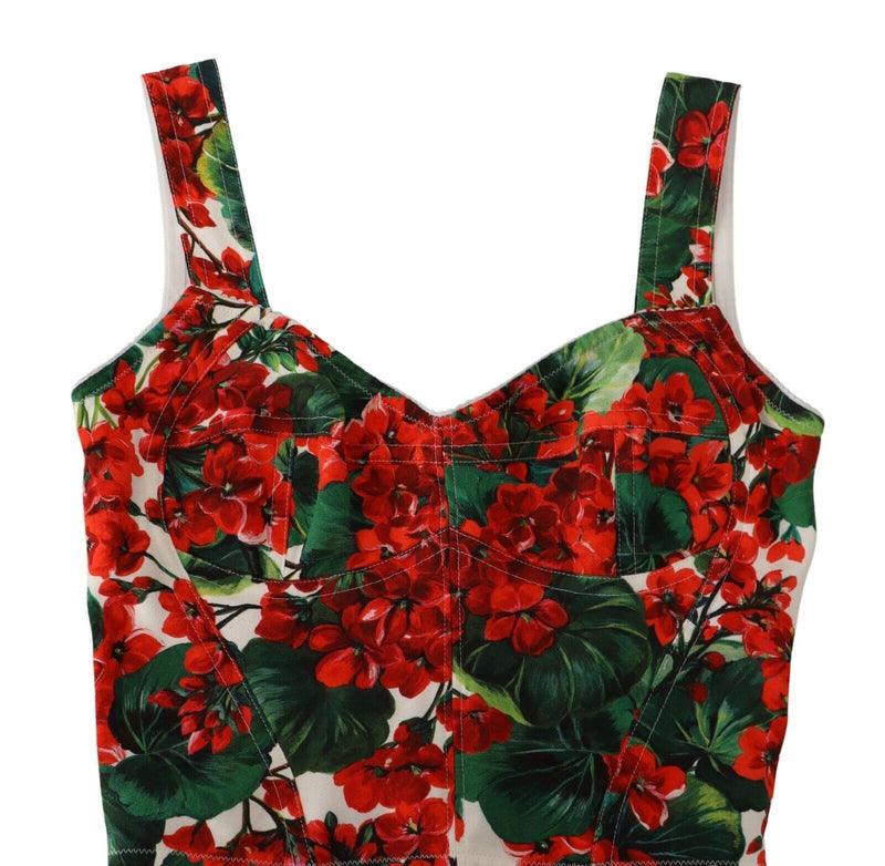 Elegant Red Cropped Top with Geranium Print Dolce & Gabbana