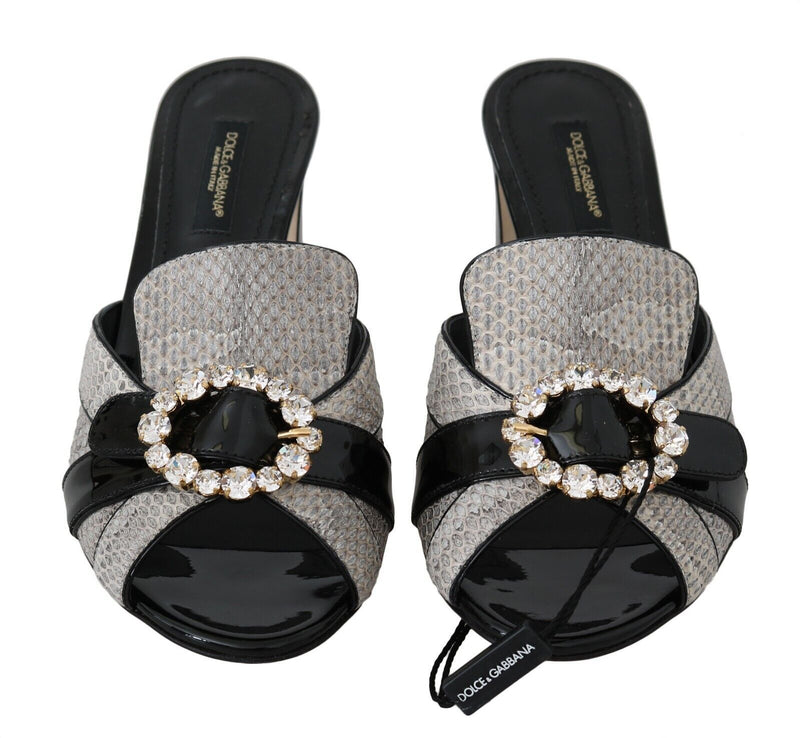 Crystal-Embellished Exotic Leather Sandals Dolce & Gabbana