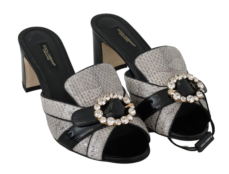 Crystal-Embellished Exotic Leather Sandals Dolce & Gabbana