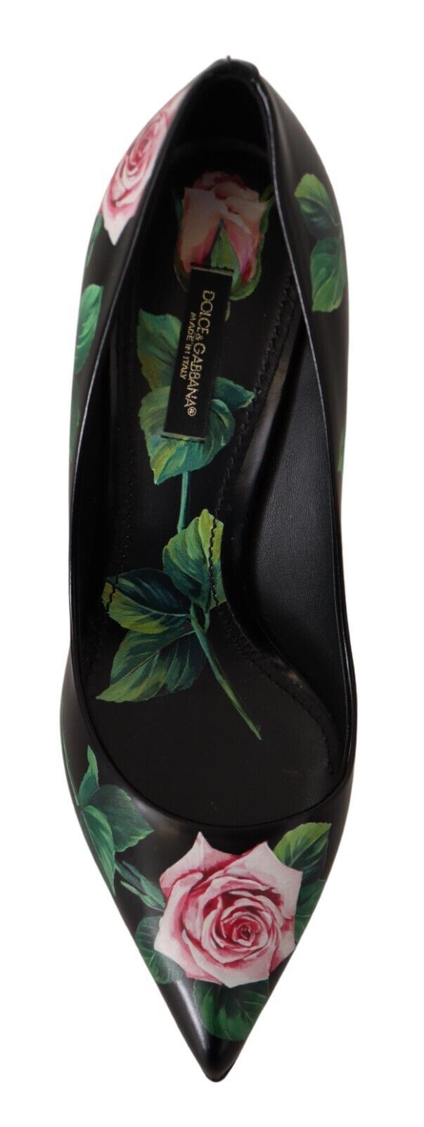 Elegant Black Rose Print Leather Heels Dolce & Gabbana