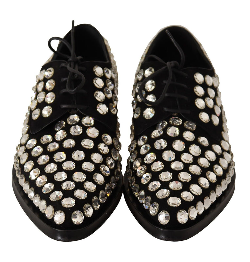 Elegant Crystal-Embellished Lace-Up Flats Dolce & Gabbana