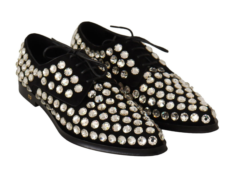 Elegant Crystal-Embellished Lace-Up Flats Dolce & Gabbana