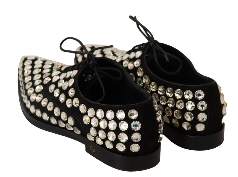 Elegant Crystal-Embellished Lace-Up Flats Dolce & Gabbana