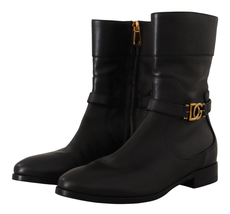 Elegant Leather Biker Boots Dolce & Gabbana