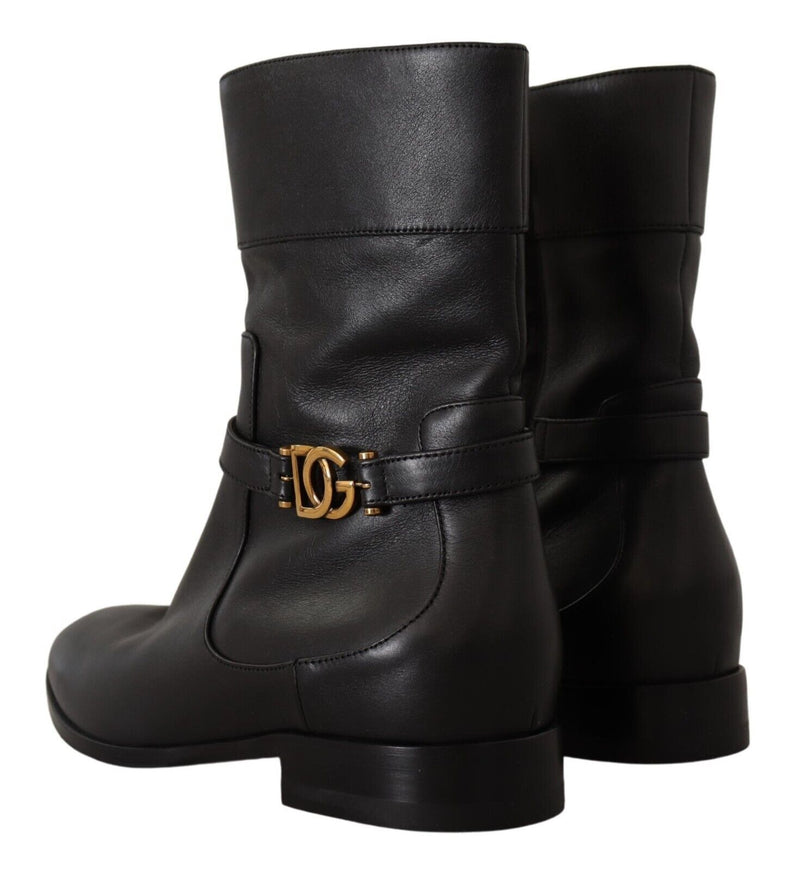 Elegant Leather Biker Boots Dolce & Gabbana