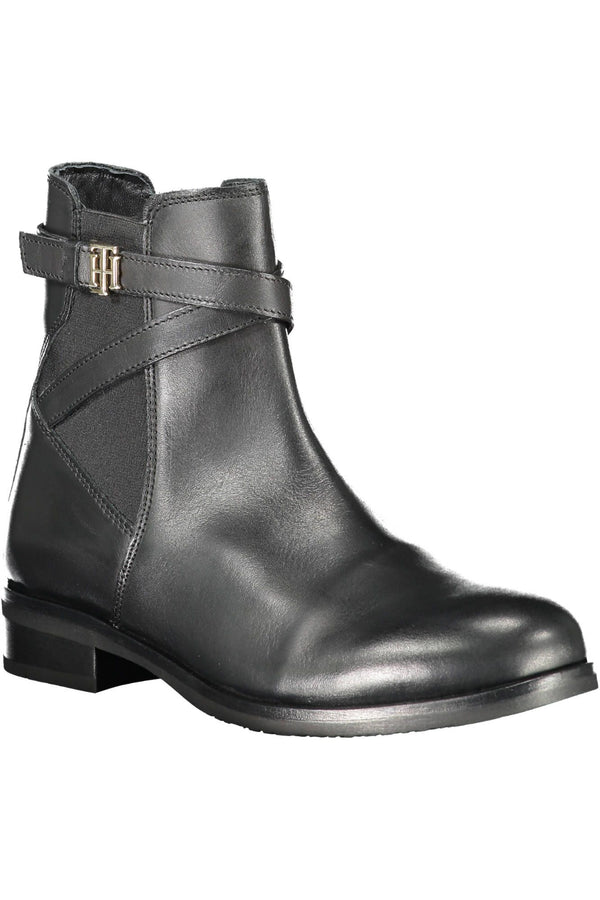 Black Leather Women Boot Tommy Hilfiger