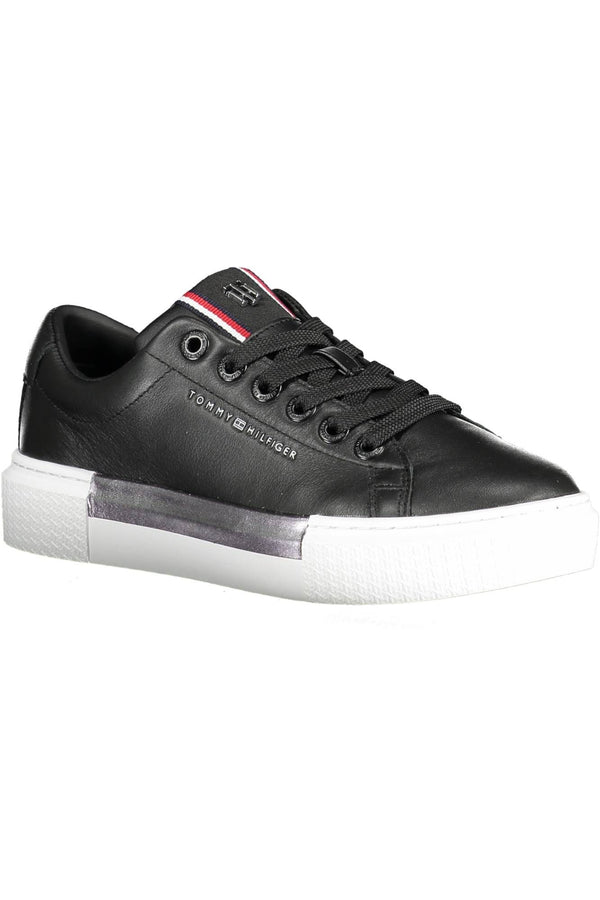 Black Leather Women Sneaker Tommy Hilfiger