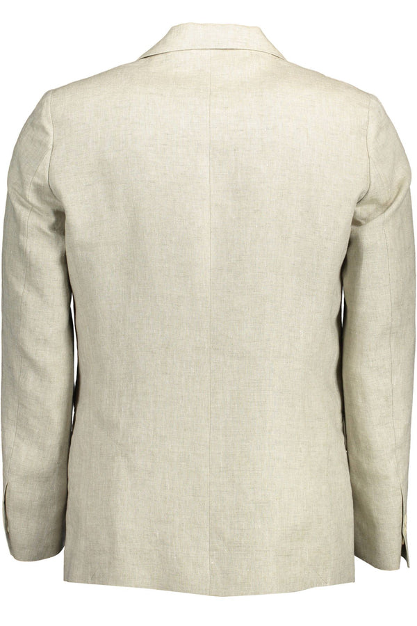 Beige Linen Classic Jacket with Logo Detailing Gant