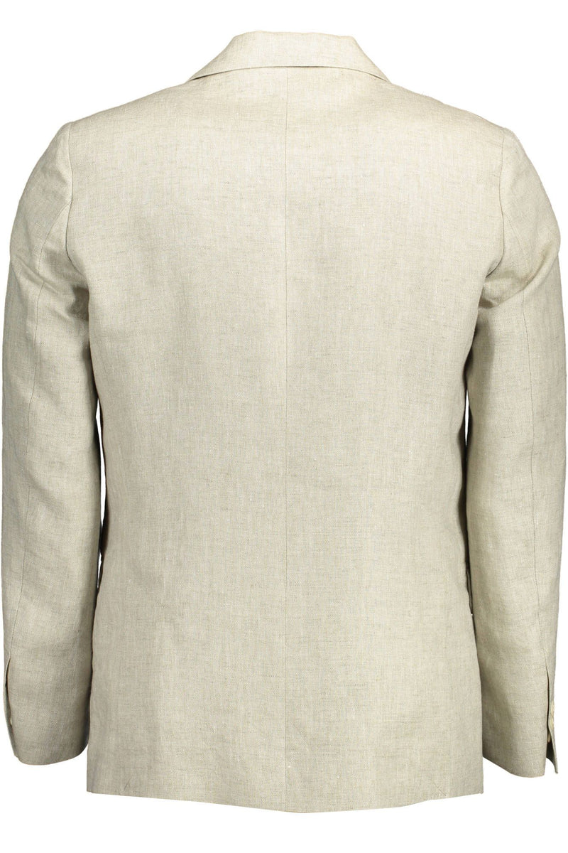 Beige Linen Classic Jacket with Logo Detailing Gant