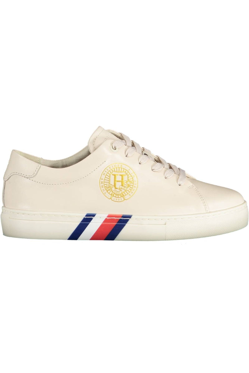 Beige Leather Women Sneaker Tommy Hilfiger