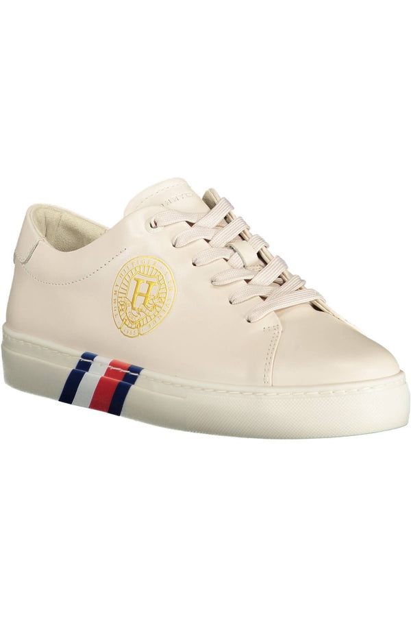 Beige Leather Women Sneaker Tommy Hilfiger