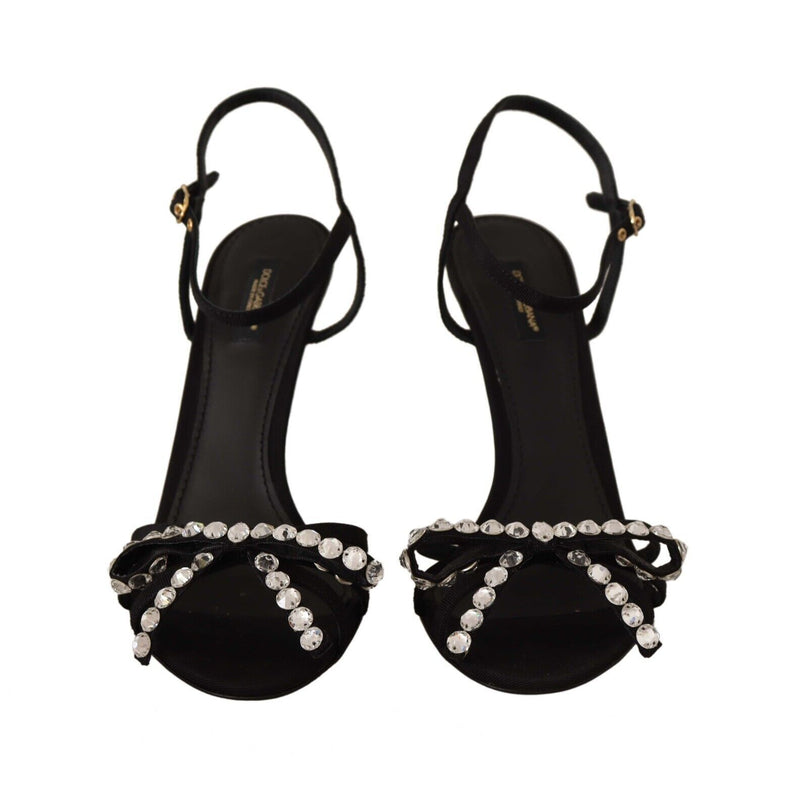 Elegant Black Viscose Ankle Strap Sandals with Crystals Dolce & Gabbana