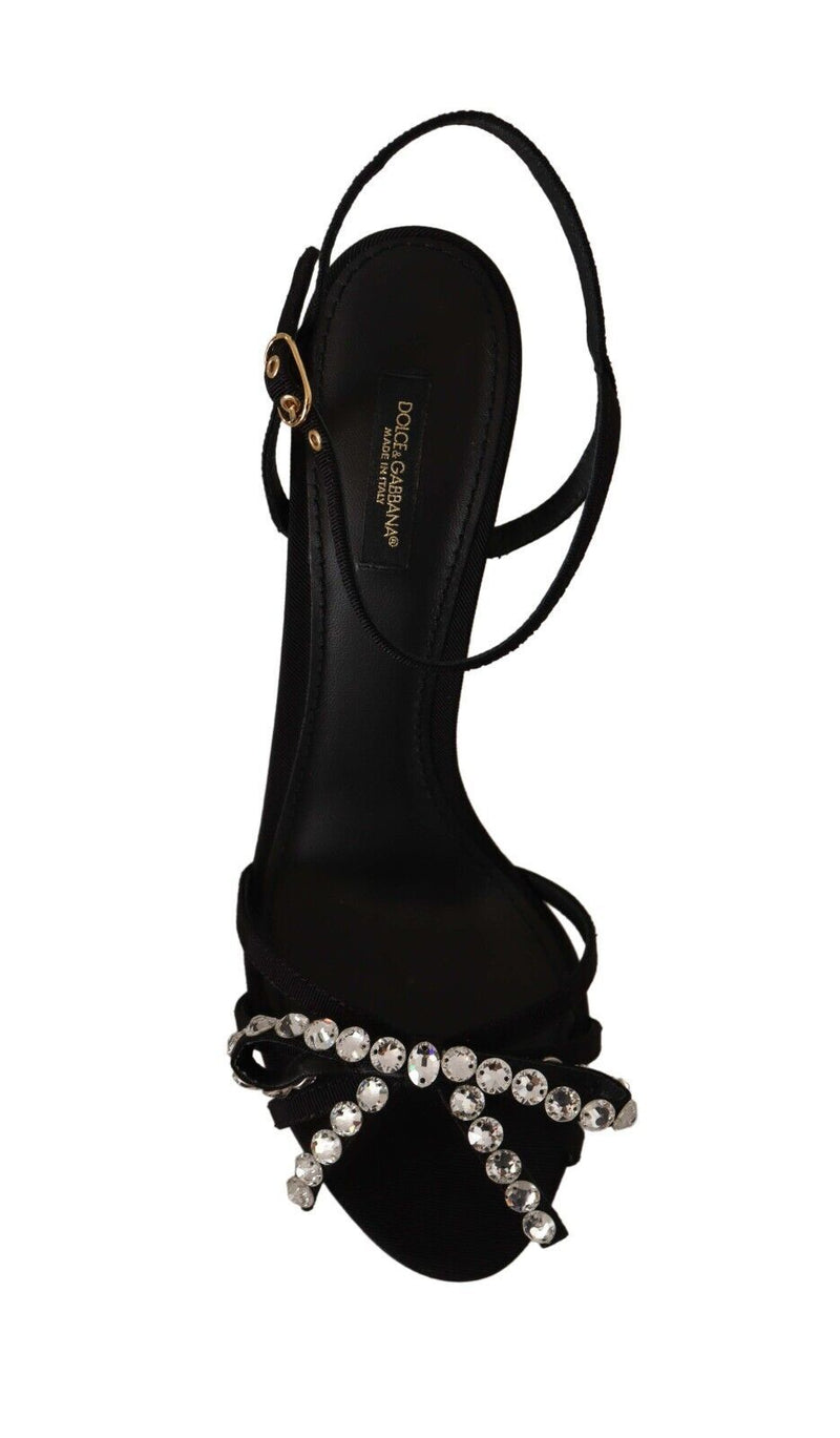 Elegant Black Viscose Ankle Strap Sandals with Crystals Dolce & Gabbana