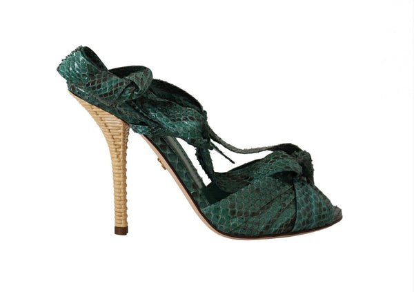 Emerald Exotic Leather Heeled Sandals Dolce & Gabbana