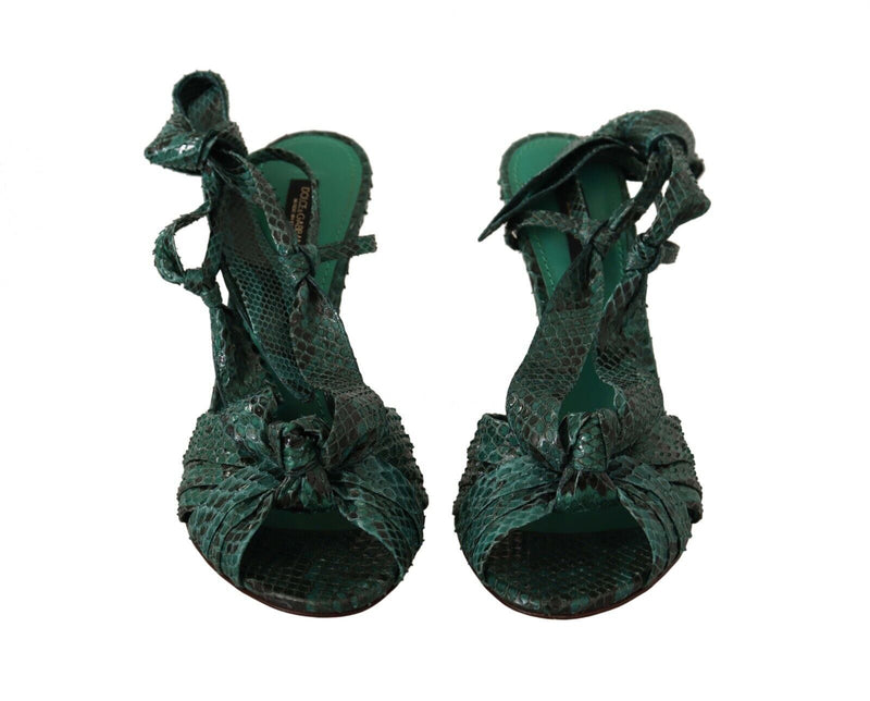 Emerald Exotic Leather Heeled Sandals Dolce & Gabbana