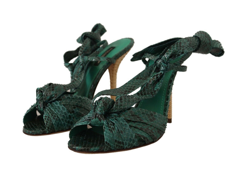 Emerald Exotic Leather Heeled Sandals Dolce & Gabbana