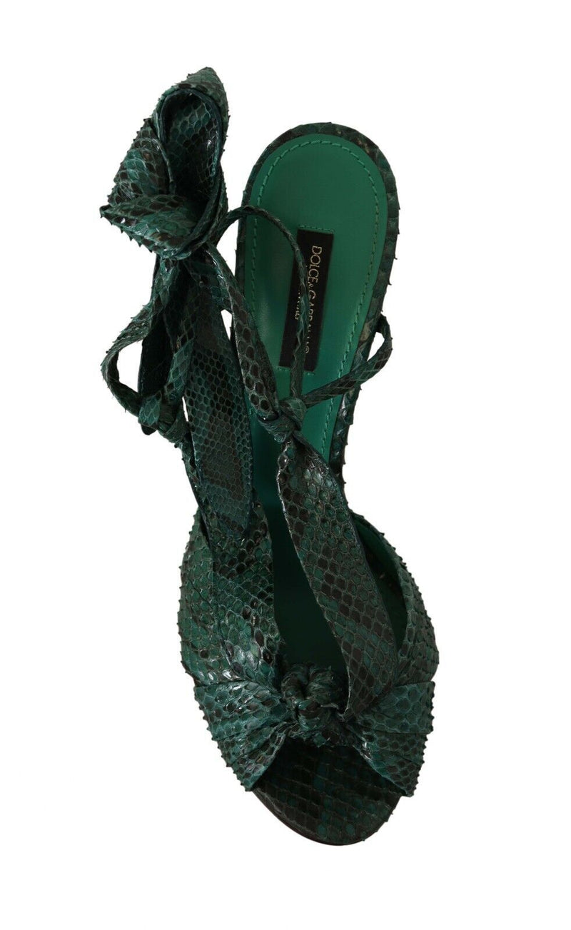 Emerald Exotic Leather Heeled Sandals Dolce & Gabbana