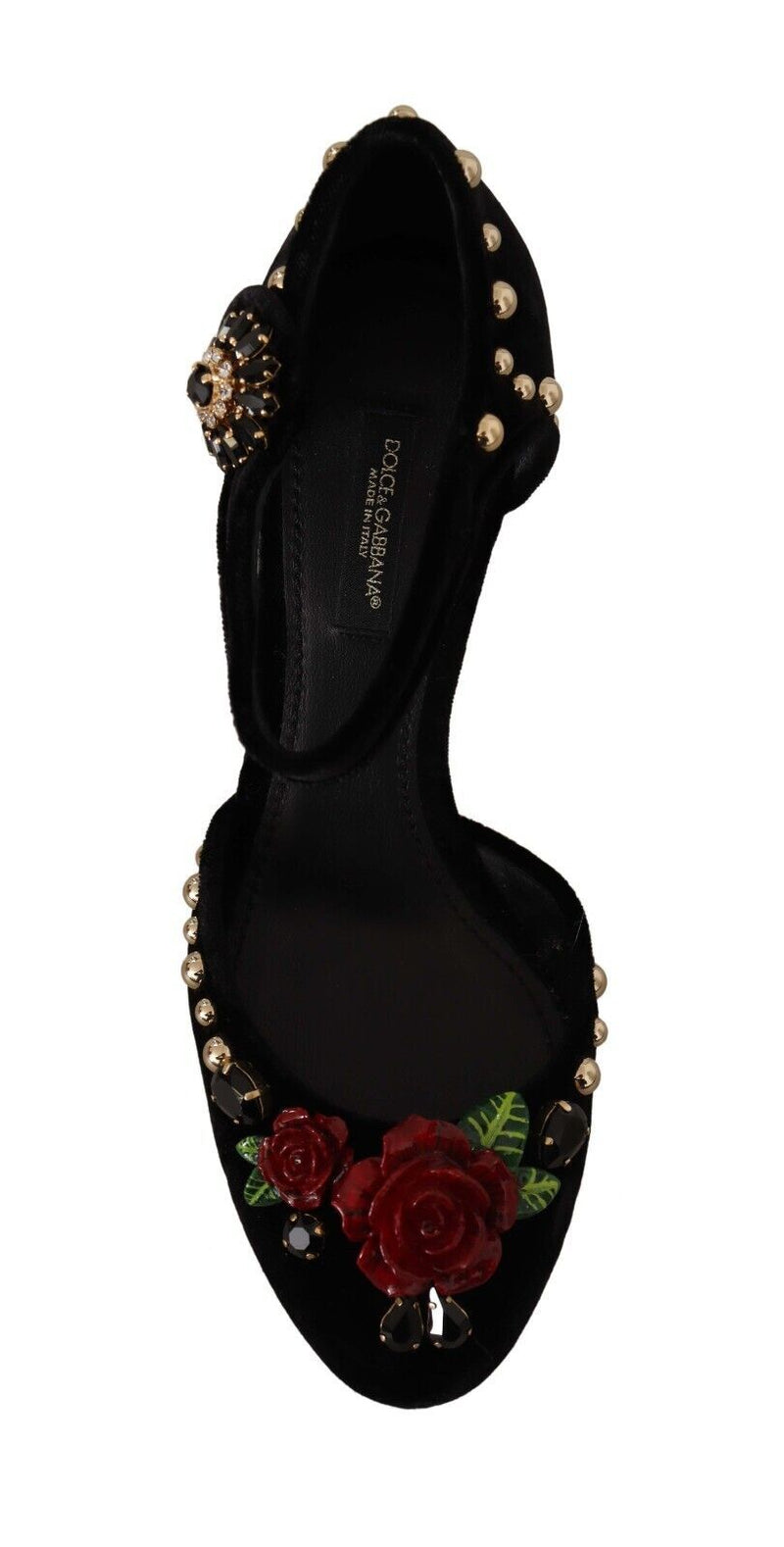 Black Crystal Rose Heel Sandals Dolce & Gabbana