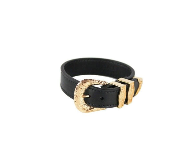 Medusa Western Buckle Smooth Leather Gold Plated Brass Gold Bracelet Versace