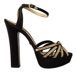 Elegant Black Gold Ankle Strap Heels Sandals Dolce & Gabbana