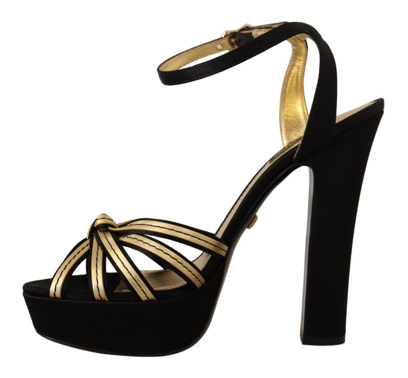 Elegant Black Gold Ankle Strap Heels Sandals Dolce & Gabbana