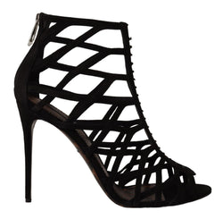 Elegant Black Suede Heels Sandals Dolce & Gabbana