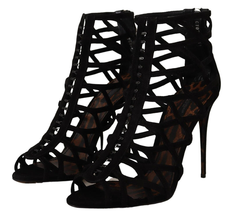 Elegant Black Suede Heels Sandals Dolce & Gabbana