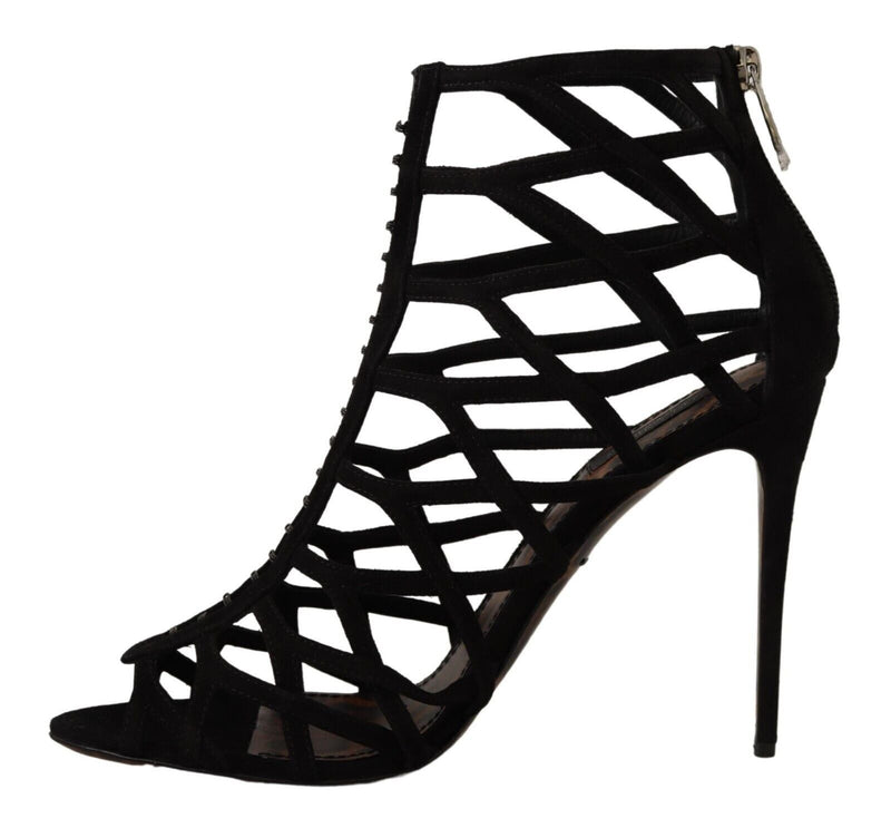 Elegant Black Suede Heels Sandals Dolce & Gabbana