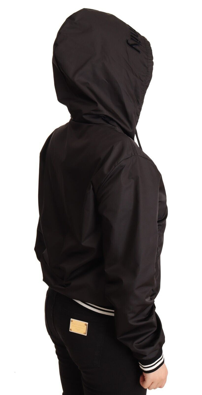 Elegant Black Bomber Jacket with Hood Dolce & Gabbana