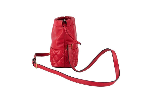 Red Quilted Leather Drawstring Shoulder Bag Bucket Crossbody Handbag Versace