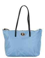 Portuna Medusa Medium Cornflower Blue Nylon Leather Tote Bag Purse Versace