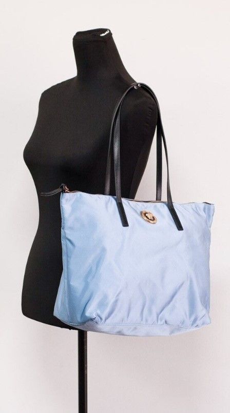 Portuna Medusa Medium Cornflower Blue Nylon Leather Tote Bag Purse Versace