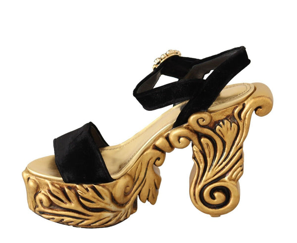 Baroque Velvet Heels in Black and Gold Dolce & Gabbana