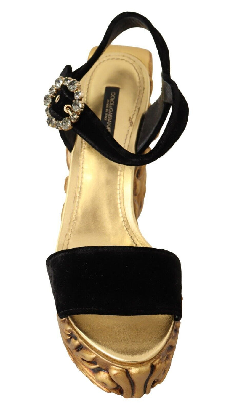 Baroque Velvet Heels in Black and Gold Dolce & Gabbana