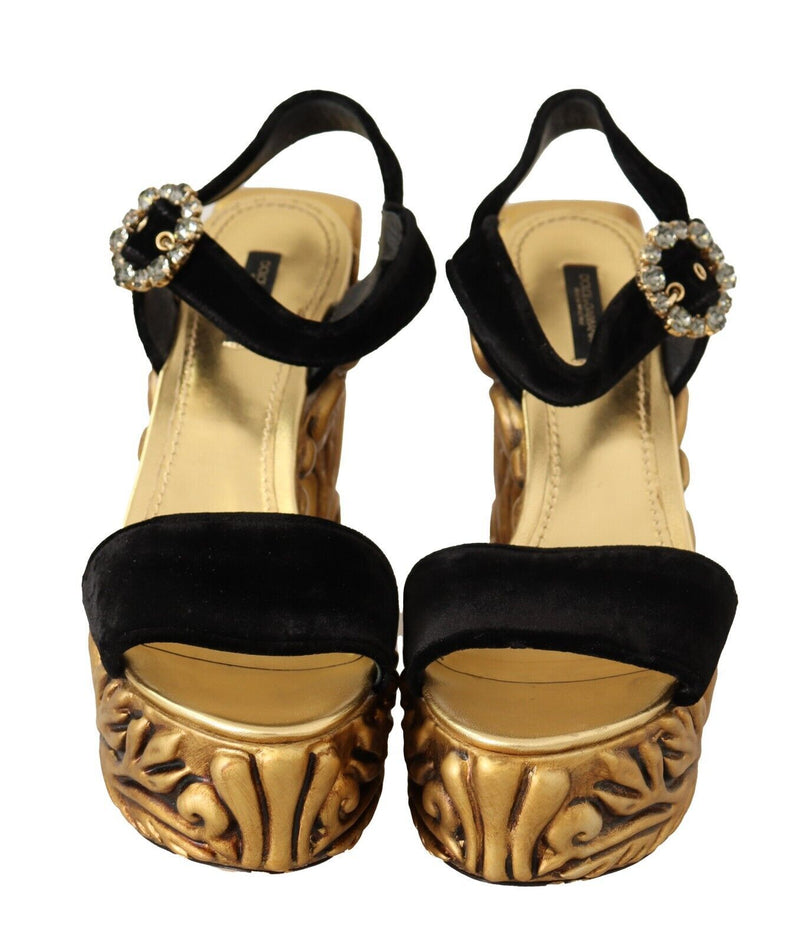 Baroque Velvet Heels in Black and Gold Dolce & Gabbana