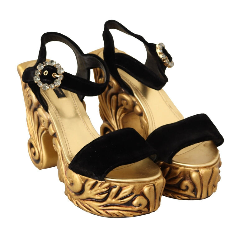 Baroque Velvet Heels in Black and Gold Dolce & Gabbana