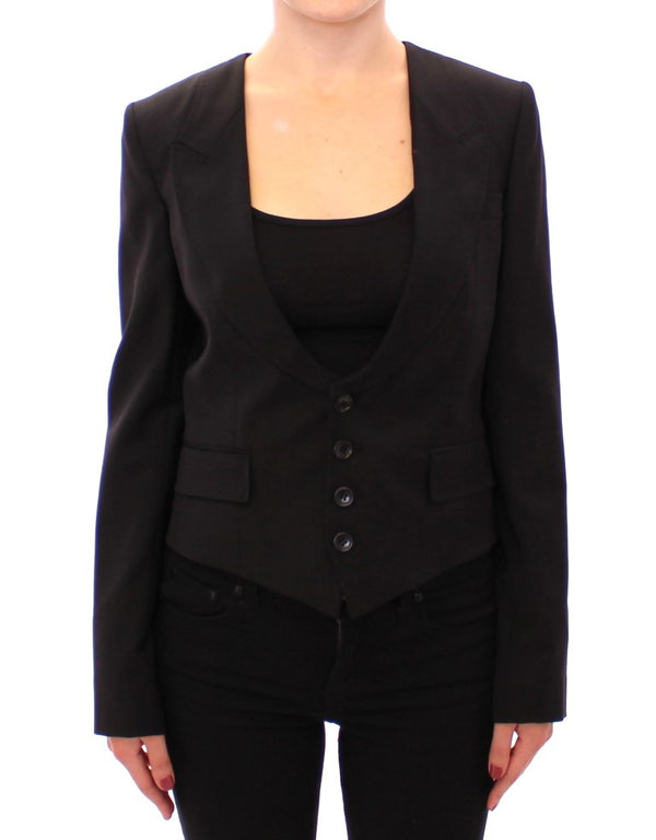 Elegant Silk-Blend Black Blazer with Scarf Back Detail Dolce & Gabbana