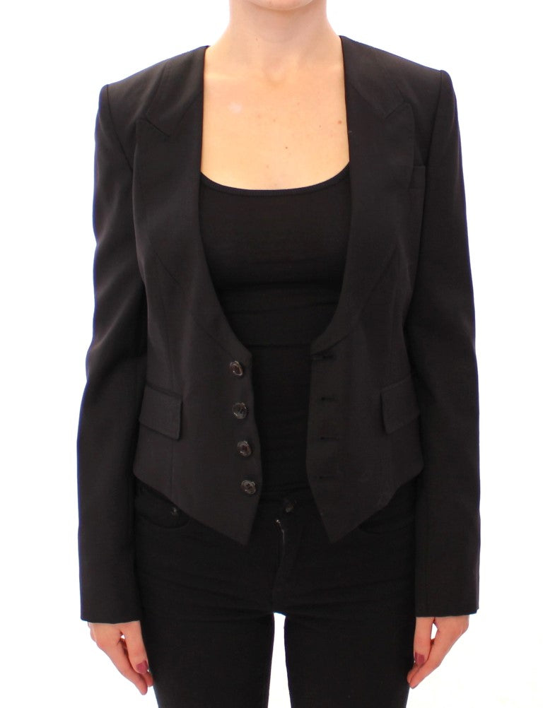 Elegant Silk-Blend Black Blazer with Scarf Back Detail Dolce & Gabbana