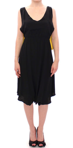 Elegant Silk Blend Shift Dress in Black and Yellow Lamberto Petri