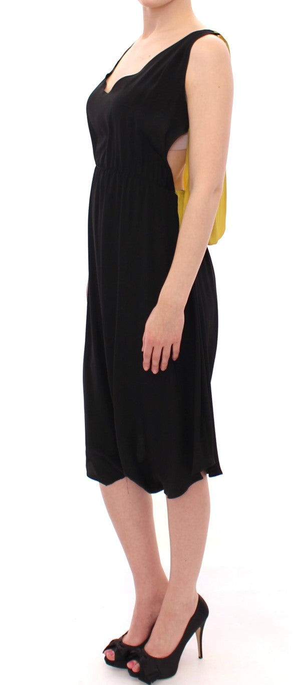Elegant Silk Blend Shift Dress in Black and Yellow Lamberto Petri