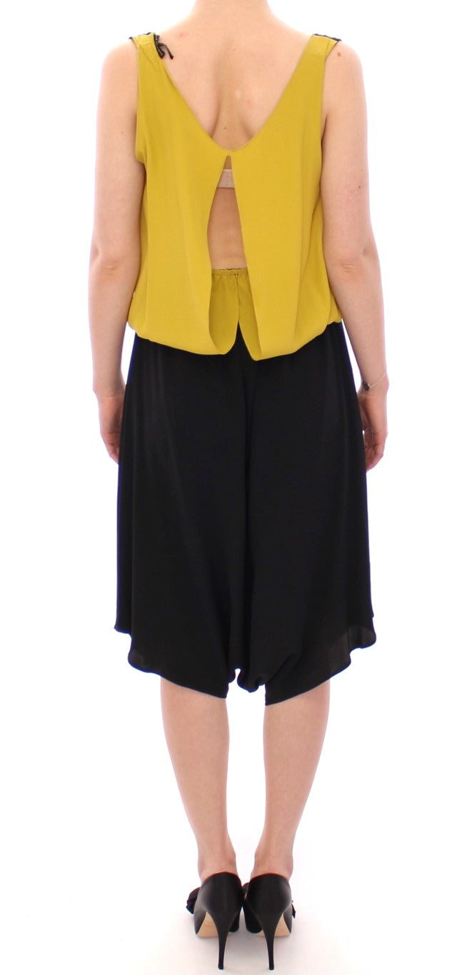 Elegant Silk Blend Shift Dress in Black and Yellow Lamberto Petri