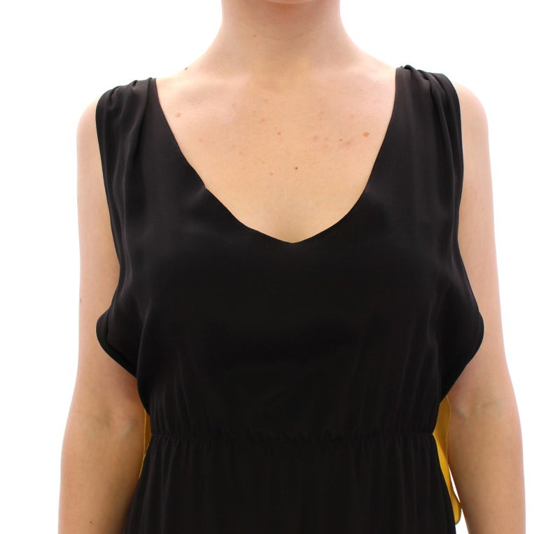Elegant Silk Blend Shift Dress in Black and Yellow Lamberto Petri