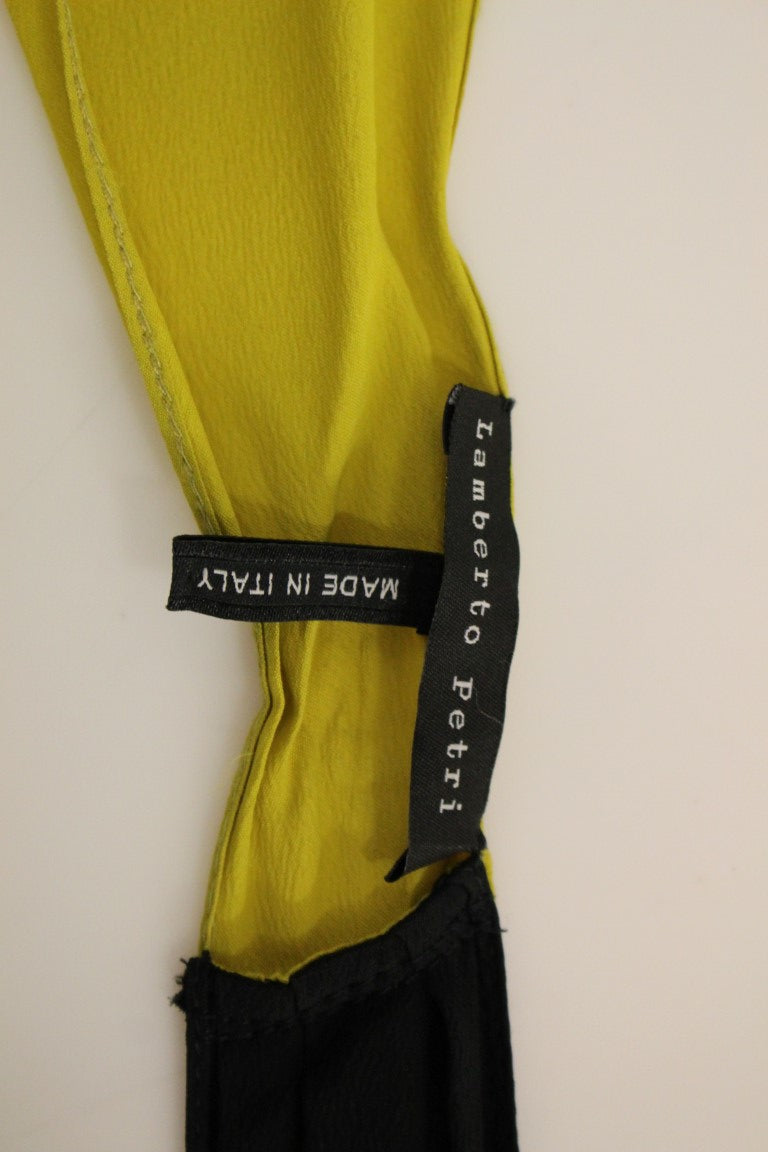 Elegant Silk Blend Shift Dress in Black and Yellow Lamberto Petri