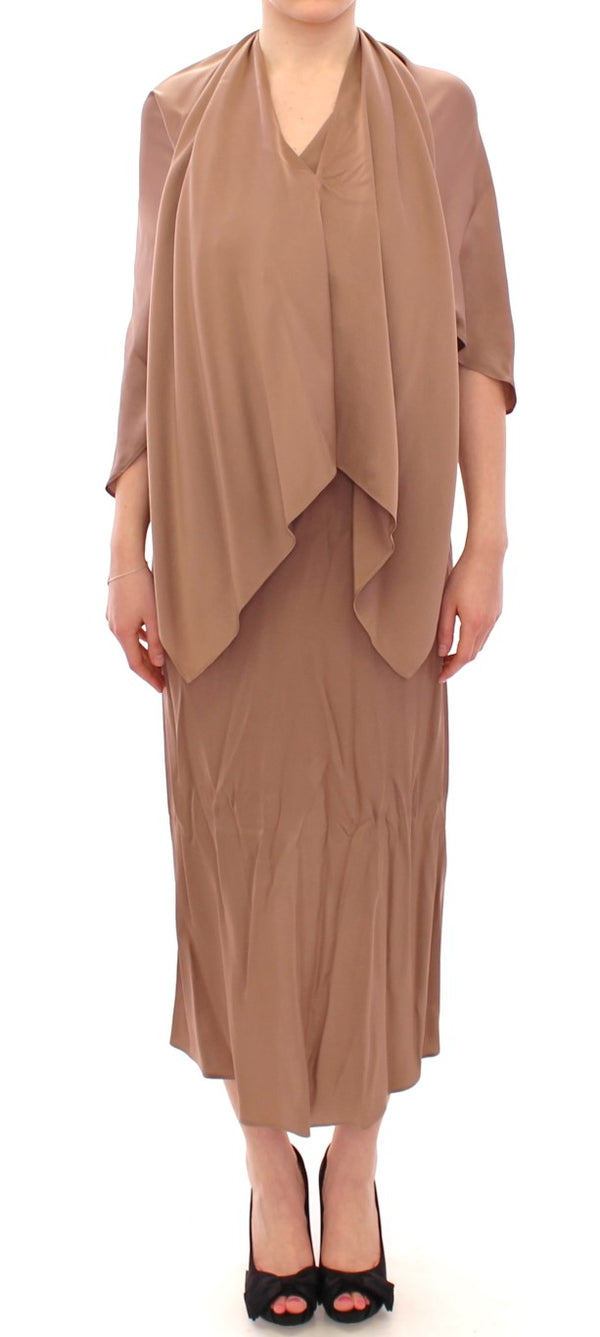 Elegant Brown Silk Shift Dress Lamberto Petri