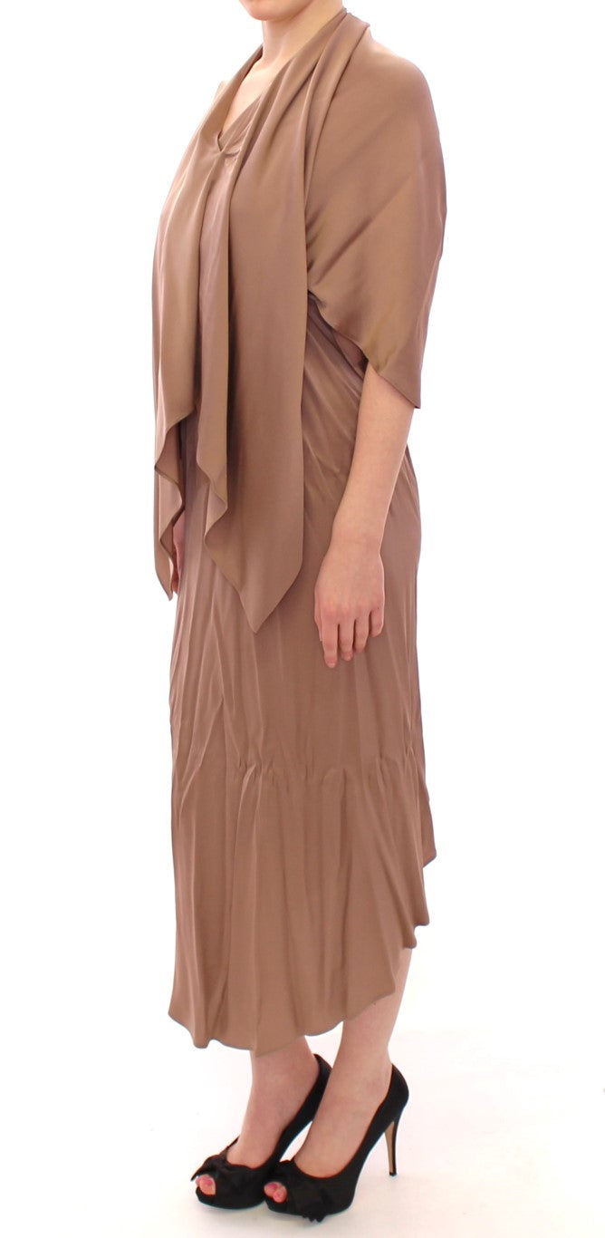Elegant Brown Silk Shift Dress Lamberto Petri