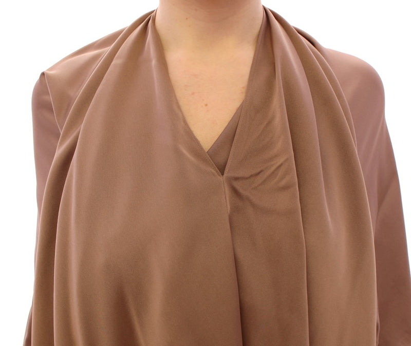 Elegant Brown Silk Shift Dress Lamberto Petri