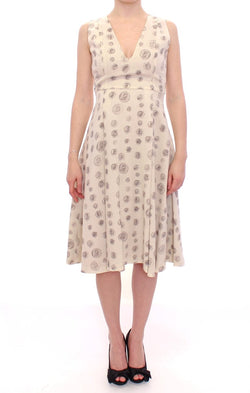 Elegant White Wool Shift Dress with Gray Print Andrea Incontri