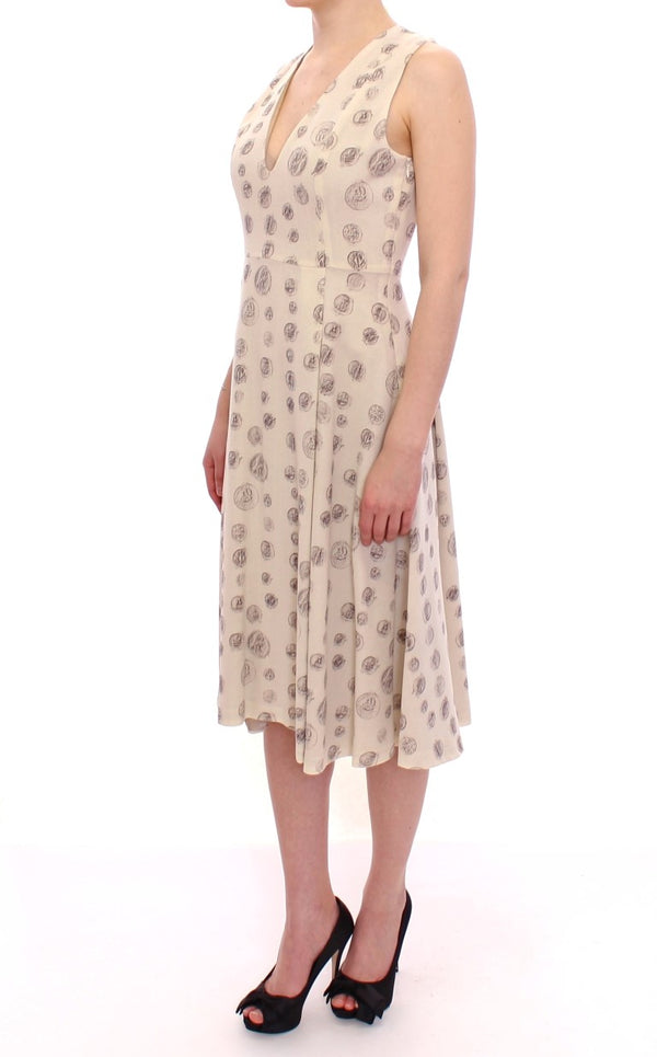 Elegant White Wool Shift Dress with Gray Print Andrea Incontri