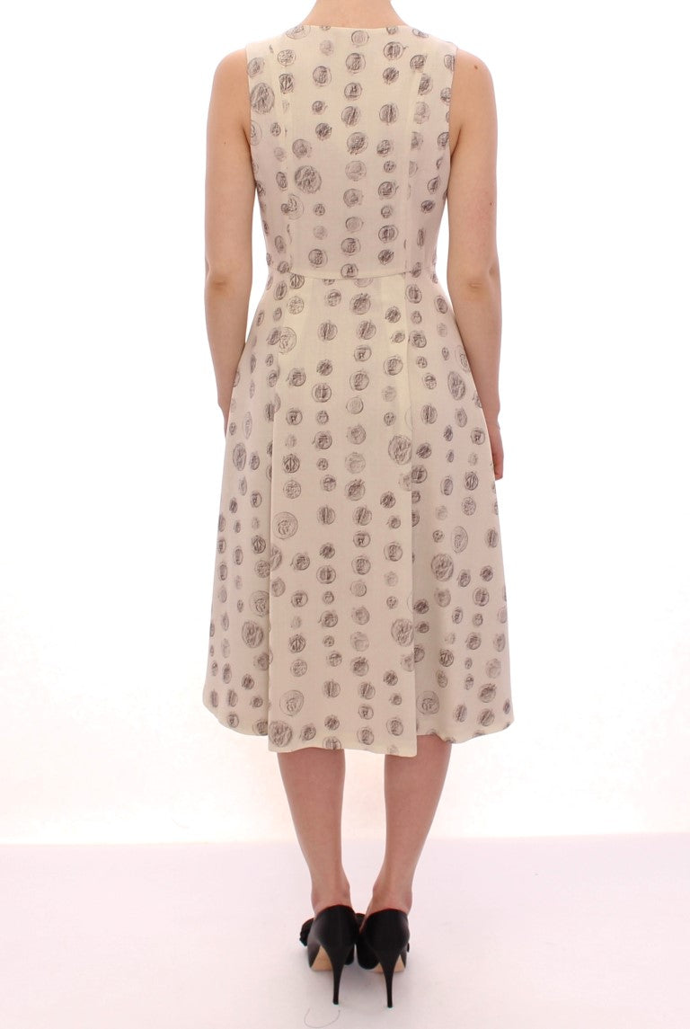 Elegant White Wool Shift Dress with Gray Print Andrea Incontri